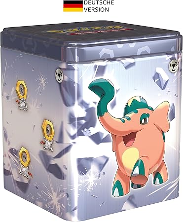 Pokémon-Sammelkartenspiel: Stapel-Tin-Box Metall (3 Boosterpacks & 2 Stickerbögen)